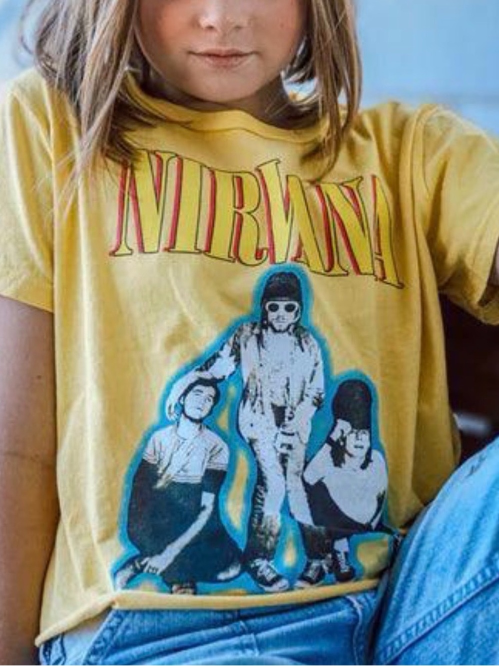 Rowdy Sprout Yellow Nirvana Graphic Crop Tee
